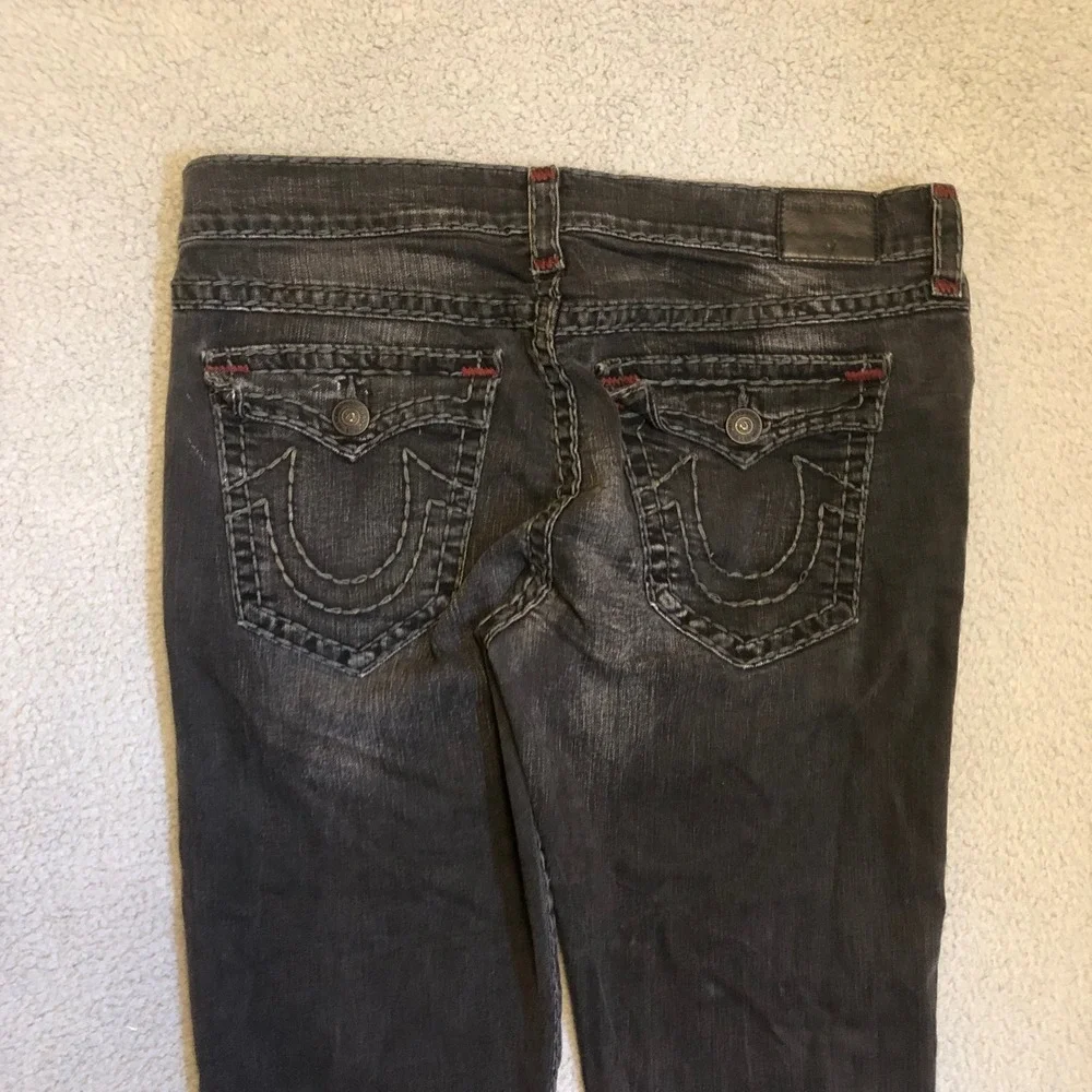 Vtg 2000s True Religion Ricky Black Red Stitch Jeans Mens 38 Made in USA Y2K
